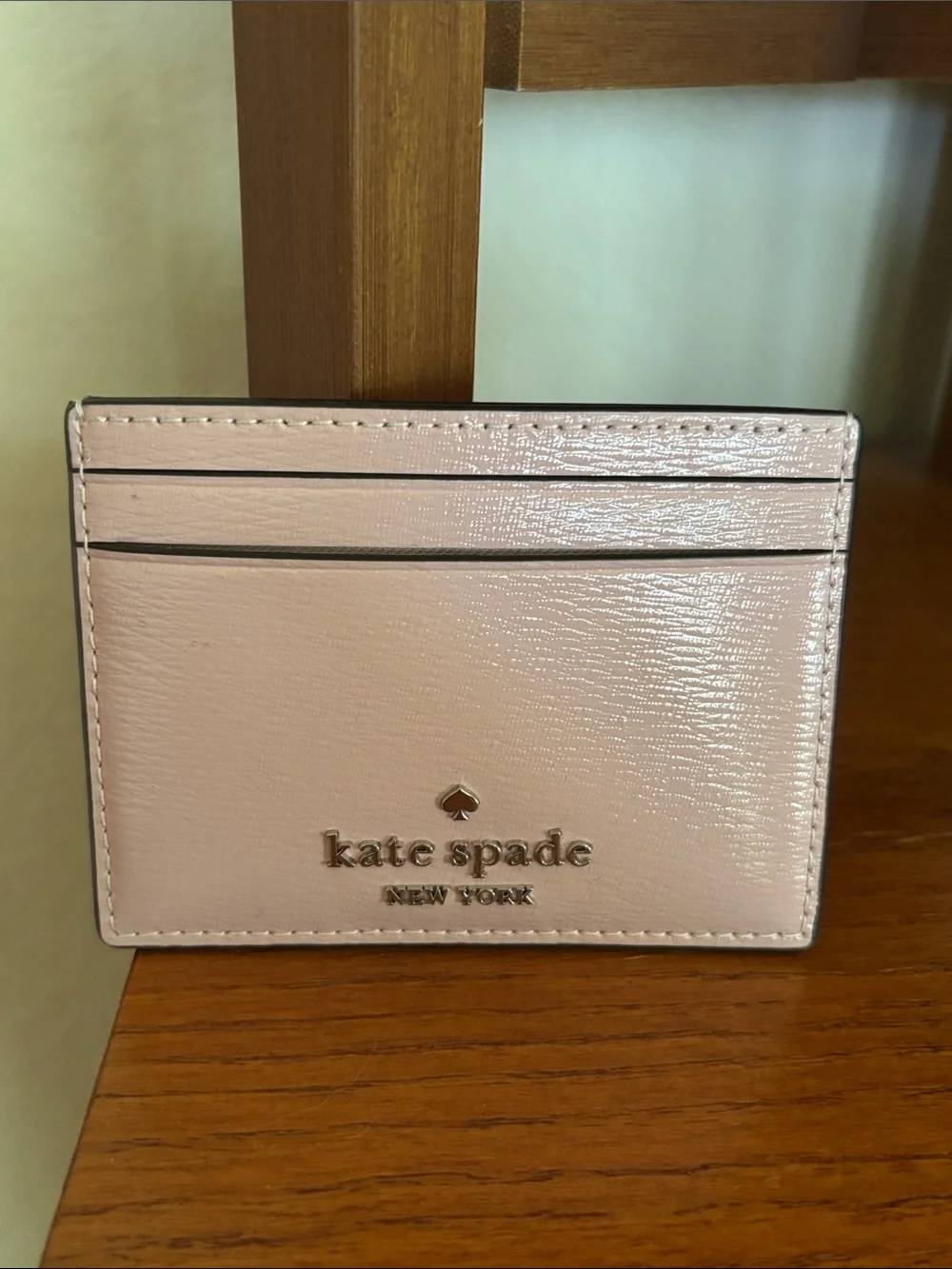 Kate Spade Blush Pink Leather Card Holder with Logo